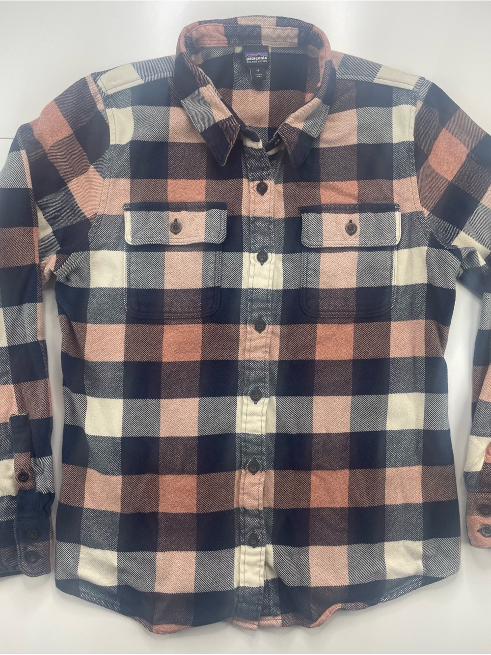 Patagonia Plaid Shirt in Navy, Peach & Cream